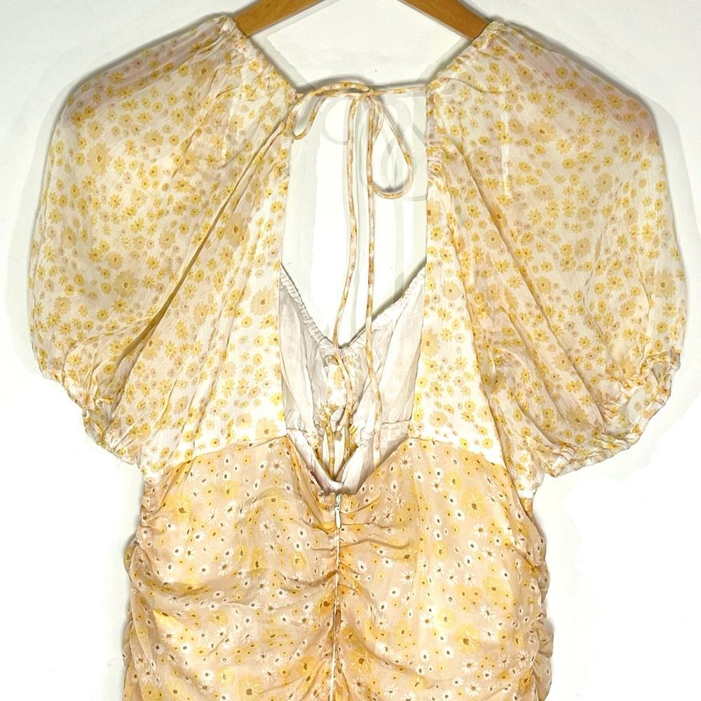 FREE PEOPLE Tessa Dress Tea Yellow Floral Combo Ruched Mini Dress - Picture 7 of 9